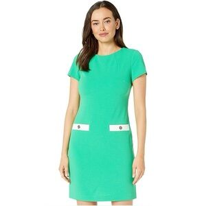 NWT Tommy Hilfiger Green Short Sleeve Sheath Dress Size 16 Pockets Button Detail